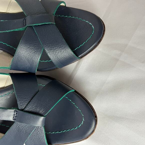 Boden Navy Blue Leather Strappy Open Toe Heels Women’s Size 38 Summer Sandal - Picture 6 of 13